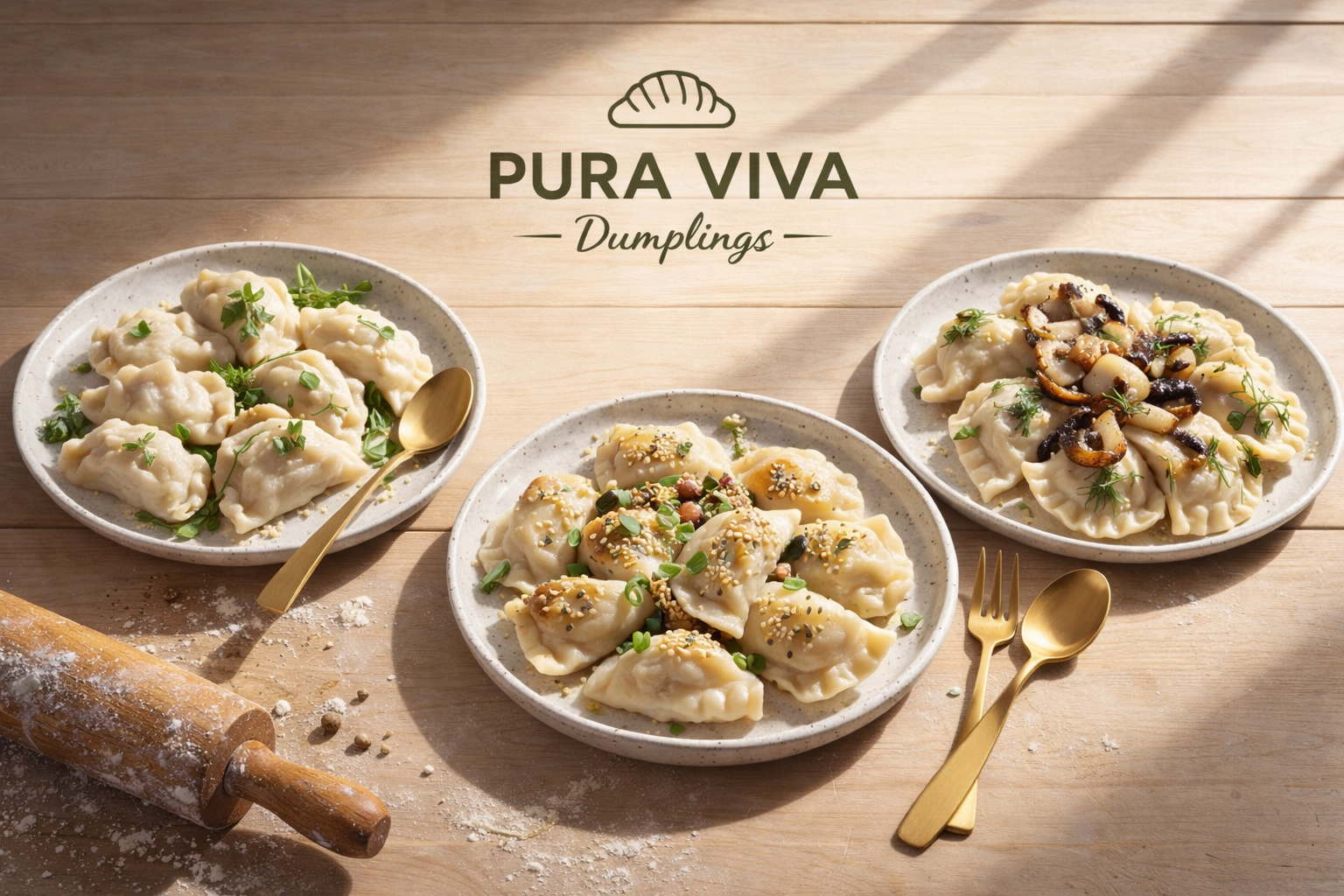 Pura Viva dumplings served on ceramic plates