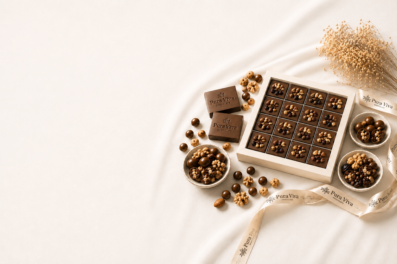 Handcrafted Pura Viva chocolate gift box with nuts and fruit